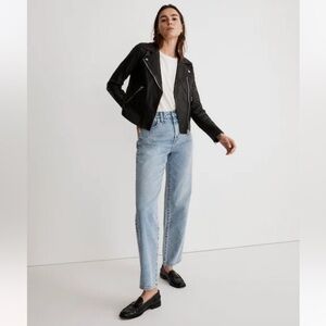 Madewell The Washed Leather Motorcycle Jacket in true black buttery soft XXS NEW